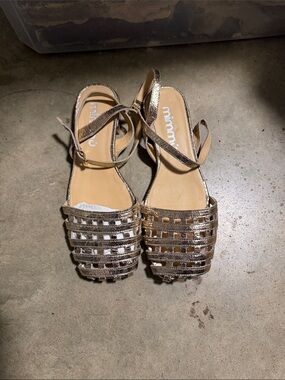 Metallic Braided Gold Ankle-Strap Sandals